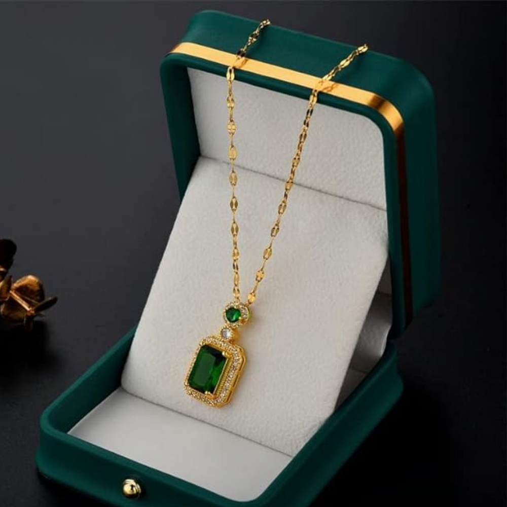 18k gold plate green pendant necklace
